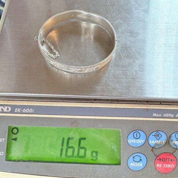 Antique Sterling Silver 925 Rose Flower Design Hinged Bangle Bracelet Size L - Picture 10 of 10